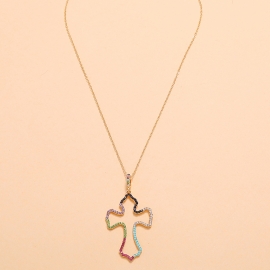 Simple light luxury niche design clavicle chain japan and south korea fashion trend retro personality hollow cross color necklace
