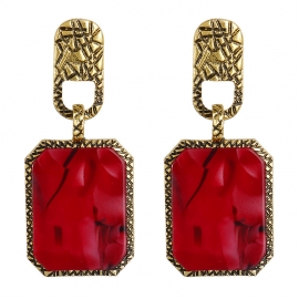 Cross-border hot-selling vintage six-sided corner diamond metal earrings geometric acrylic pendant plate long earrings