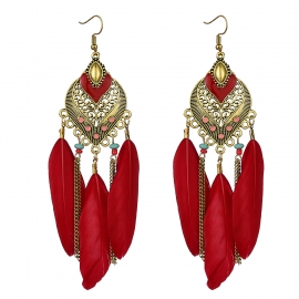 New atmospheric drop earrings exaggerated feather earrings cross-border bohemian ethnic earrings wholesale