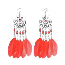 New european and american earrings, fan-shaped feather earrings jewelry, long ethnic style earrings factory wholesale
