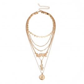 European and american cross-border jewelry, personalized retro heart-shaped sequin necklace, creative snake-shaped geometric portrait mixed necklace