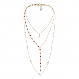 European and american cross-border jewelry, personalized color zircon y-shaped tassel necklace, simple letter s, multilayer asymmetric necklace