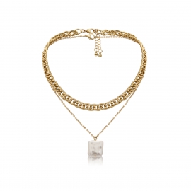 European and american cross-border jewelry retro double-layer chain imitation pearl necklace female creative micro-inlaid cross geometric necklace