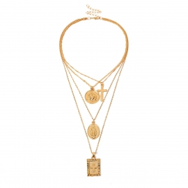 European and american cross-border jewelry retro personality embossed geometric necklace simple multi-layer jesus cross versatile necklace