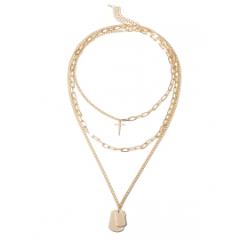 European and american cross-border jewelry, personalized chain tag item, female creative multi-layer hip-hop simple cross necklace