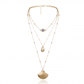 European and american cross-border jewelry retro simple geometric multi-layer scallop necklace diamond-studded eyes wild shell necklace female