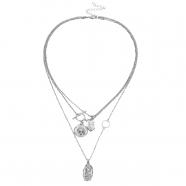 European and american cross-border jewelry retro face makeup multi-layer pendant necklace female simple embossed jesus sweater chain