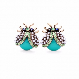 Qingdao european and american brand jewelry wholesale, diamond-studded cute insect ladybug female earrings