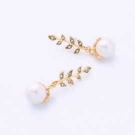 S925 silver needle forest leaf earrings trendy wild jewelry women european and american fashion pearl earrings