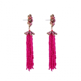 Long red alloy earrings wholesale european and american retro diamond jewelry ladies personalized flowers rice beads tassel earrings