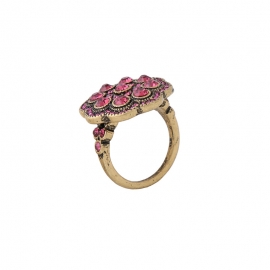 Retro alloy ring female simple and versatile full of diamonds inlaid flower ring europe and america