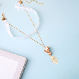 Creative multi-layer oil drop flower leaf necklace female european and american style detachable ribbon choker necklace