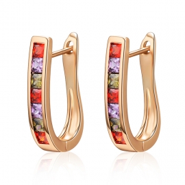 New fashion earrings 14k gold plated earrings female white-collar temperament u-shaped colorful zircon earrings cross-border personalized earrings