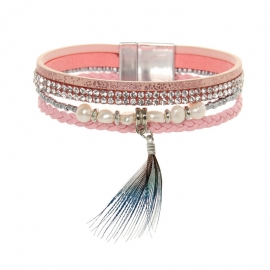 Small fresh bohemian bracelet multilayer narrow pearl feather bracelet jewelry