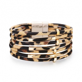 Explosive multi-circle bracelet european and american fashion classic leopard pattern multilayer beaded magnetic buckle leather bracelet