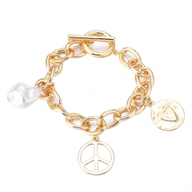 New baroque pearl bracelet ins tide love peace pendant ot buckle chain jewelry couple bracelet wholesale