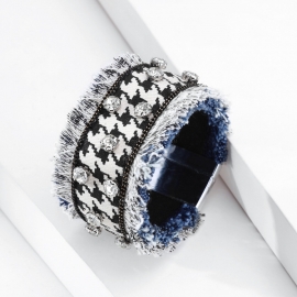 Cross-border jewelry fashion bracelet boho denim fabric diamond bracelet houndstooth fringed wide brim bracelet