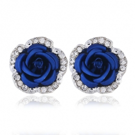 European and american fashion new wild simple earrings full diamond alloy flower tin flower earrings ladies ear clip earrings