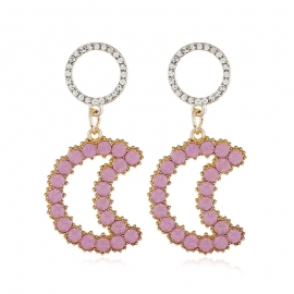 Fashion new european and american earrings alloy full diamond moon creative small fresh earrings women small jewelry wholesale