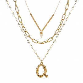 Hot sales in europe and america 26-letter multi-layer necklace female fashion natural pearl pendant