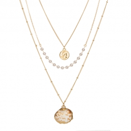 Wish fashion ladies multi-layer necklace elizabeth coin necklace handmade pearl natural shell necklace