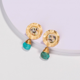 European and american style all-match earrings also white oil dripping color shells imitating natural stone jewelry factory direct earrings