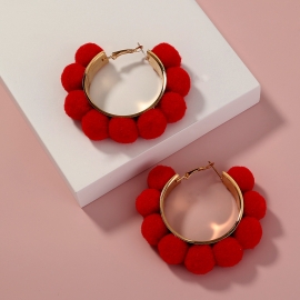 European and american exaggerated personality earrings, autumn and winter red fur ball ring design, new year ladies earrings earrings earrings