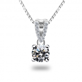 Four-claw simple diamond aaa zircon pendant temperament wild sterling silver necklace copper with gold electroplated finished necklace and zircon pendant