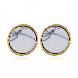 Ethnic style new earrings turquoise earrings korean marble retro zinc alloy round crystal earrings jewelry