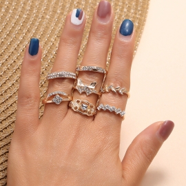 European and american fashion retro simple personality ins cold wind set ring wish hot sale explosion butterfly leaf 7 piece set ring