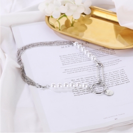 Simple single layer punk all-match short money ornaments exaggerated cross round chain necklace women