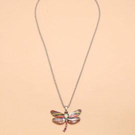 European and american ins fashion ethnic personality trend diamond necklace retro bohemian enamel painted dragonfly necklace