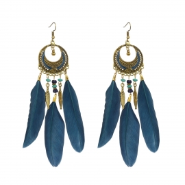 Feather earrings european and american hot selling round retro earrings amazon ethnic style long tassel earrings wholesale