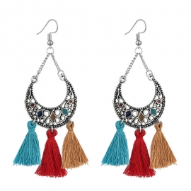European and american retro earrings temperament tassel long earrings hollow dripping crescent ethnic style handmade earrings women
