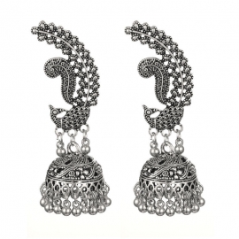 Indian wishhot sale peacock shaped bell charm alloy earrings