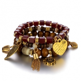 European and american hot style bracelet bohemian style wooden beads beaded bracelet crown maple leaf hand-woven bracelet women