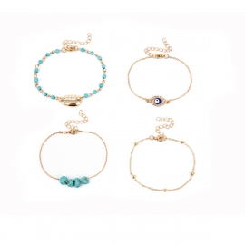 European and american cross-border jewelry, personalized turquoise round bead set jewelry women, simple shell diamond eye all-match bracelet