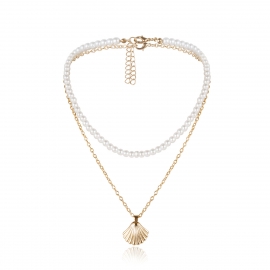 European and american cross-border jewelry, personalized scallop handmade beaded necklace, female temperament pearl shell double layer set necklace
