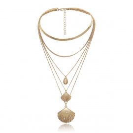 European and american cross-border jewelry personality cold wind shell zircon necklace women exaggerated multi-layer micro-inlaid scallop necklace