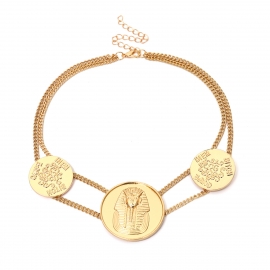 European and american cross-border jewelry exaggerated retro embossed geometric necklace sweater chain women simple egyptian totem necklace