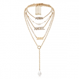 European and american cross-border jewelry wholesale ins style personality trendy street style creative pearl alphanumeric tassel necklace