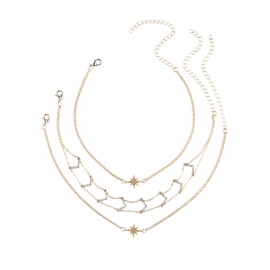 European and american cross-border jewelry, simple multi-element set items, double-layer diamond v-shaped necklace women