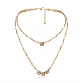 European and american cross-border jewelry, personalized retro ins style square necklace, simple dice pendant, double tassel necklace