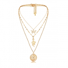 European and american cross-border jewelry, personalized butterfly queen embossed necklace, female temperament multi-layer snake-shaped micro-inlaid set necklace