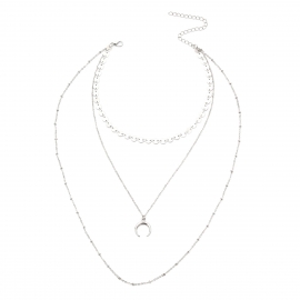 European and american cross-border jewelry fashion simple multi-layer sequin necklace alloy moon pendant copper bead clavicle necklace