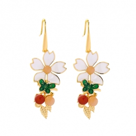 Fresh enamel glaze stone flower earrings temperament korean fashion trendy wild earrings