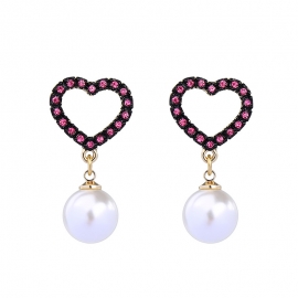 Temperament diamond-studded pearl love earrings simple european and american fashion trendy wild earrings
