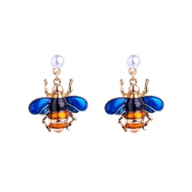 Lovely pearl enamel oil dripping bee earrings earrings female european and american style girl heart temperament earrings