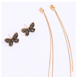 Fashion dark style alloy diamond earrings, long tassels, thin face, black butterfly earrings for ladies