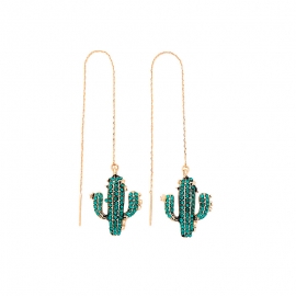 S925 silver needle long cactus inlaid diamond earrings earrings female european and american style face thin fashion earrings